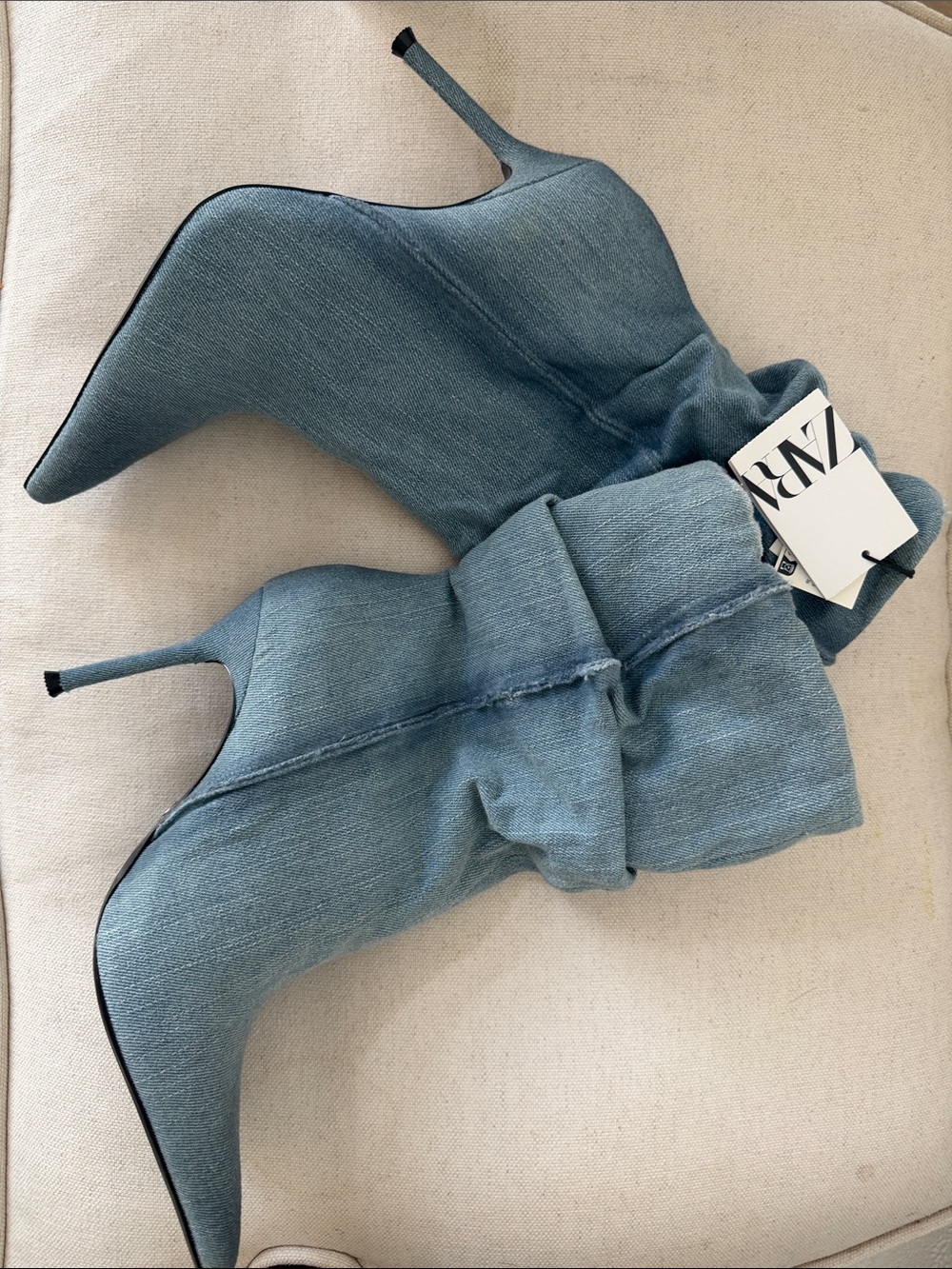 ZARA MID- SHAFT DENIM BLUE ANKLE BOOTS